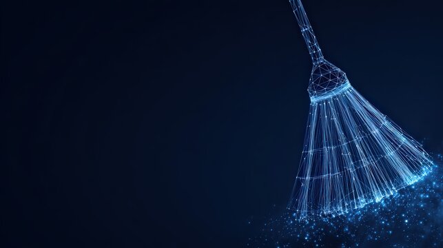 Digital broom sweeping, conceptualizing the act of sweeping with an innovative vision, creating a sense of cleanliness, organization. ..Created with Generative AI, not depicting real subjects.