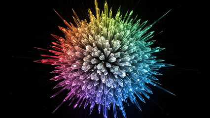 Abstract Colorful Crystal Explosion on Black Background - A Vibrant and Dynamic Visual Representation