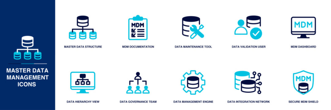 Master Data Management Blue Colored Outline Icon Set