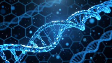 Glowing blue DNA double helix structure