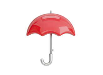Shiny Red Umbrella With Silver Handle Object Isolated on Black Background Clean Geometry Smooth Surfaces Warm Lighting Subtle Reflections Transparent Background