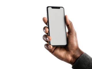 Dark skinned hand holding modern smartphone technology, Isolated, Png Transparent Background