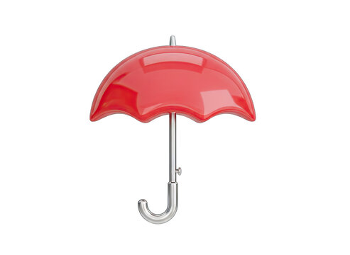 Shiny Red Umbrella With Silver Handle Object Isolated on Black Background Clean Geometry Smooth Surfaces Warm Lighting Subtle Reflections Transparent Background