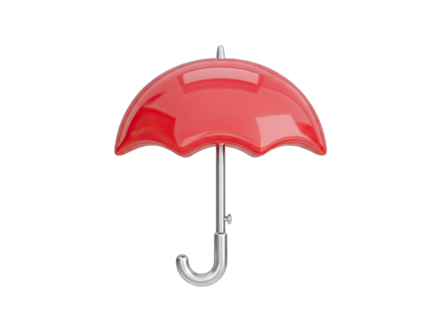 Shiny Red Umbrella With Silver Handle Object Isolated on Black Background Clean Geometry Smooth Surfaces Warm Lighting Subtle Reflections Transparent Background