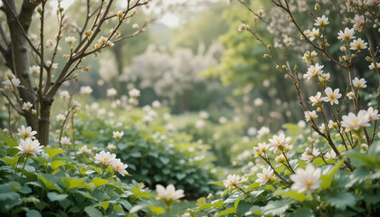 Serene Spring Garden Path Amidst Blooming Flowers