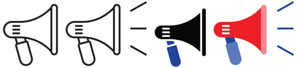 A speaker or megaphone, set in outline, glyphs, flat icon