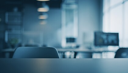 Modern Office Workspace with Desks Computers and Chairs in Bright Natural Light