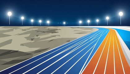 Modern Running Track at Night with Bright Lights and Clear Sky