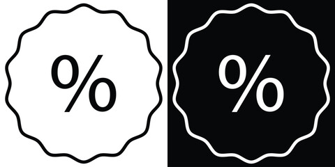 discount label outline icon in white and black background