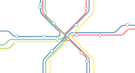 Metro route map scheme with colored transport lines