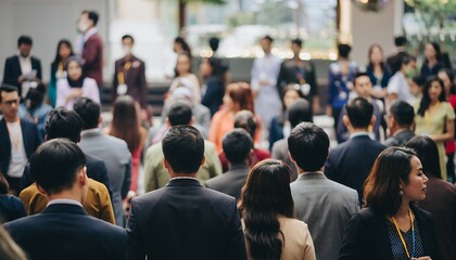 Crowd of Business Professionals Standing Outside in Urban Environment During Daytime