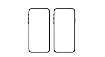 Two modern smartphone outlines isolated on transparent background