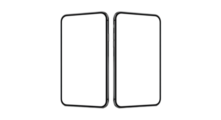 Two modern smartphone outlines isolated on transparent background