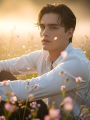 Dreamy Meadow Portrait &ndash; Soft Mist & Golden Bloom