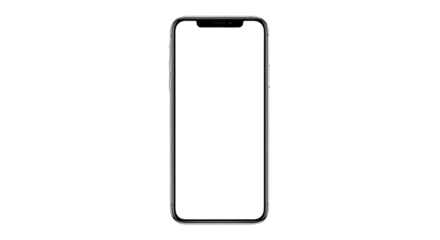 Modern smartphone with blank screen isolated on transparent background