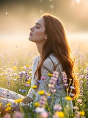 Dreamy Meadow Portrait &ndash; Soft Mist & Golden Bloom