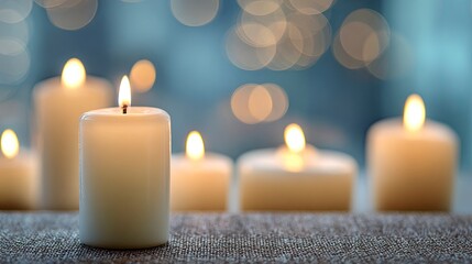 Warm candlelight setting a serene ambiance, evoking peace and tranquility, perfect for mindfulness and relaxation promoting a calming and soothing mood