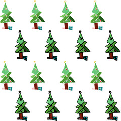 hand drawn Christmas tree cartoon seamless ,  tree, star on top, merry Christmas