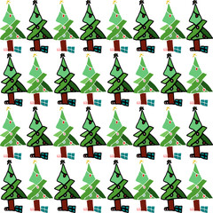 hand drawn Christmas tree cartoon seamless ,  tree, star on top, merry Christmas