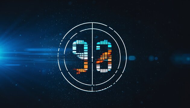 Digital Countdown Timer Display with Bright Blue and Orange Numbers in Futuristic Technology Style