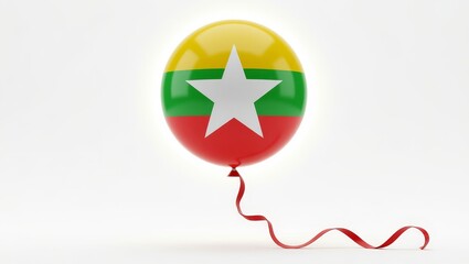 Myanmar flag balloon with red ribbon
