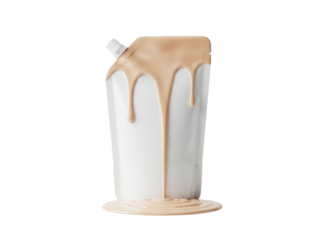 Premium pouch design featuring flowing creamy drips elegant white background