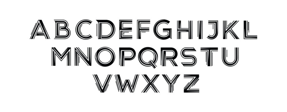 Double line font, sans-serif alphabet, uppercase letters, graphic design element, modern typeface typography.
