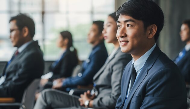 Diverse Business Professionals Sitting in Conference Room During Meeting - Powered by Adobe