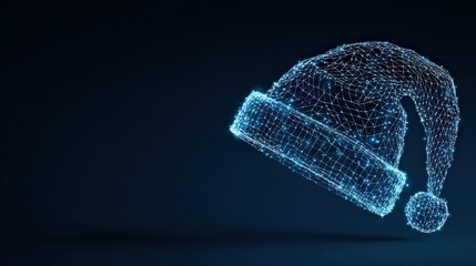 A futuristic Santa hat sparkles in a dark space, crafted from glowing points of light, symbolizing the digital era. ..Created with Generative AI, not depicting real subjects.