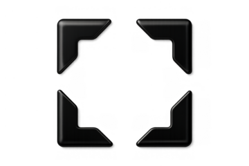 Black frame corners creating a visual border, ideal for user interface, expanding, or cropping concepts with transparent background