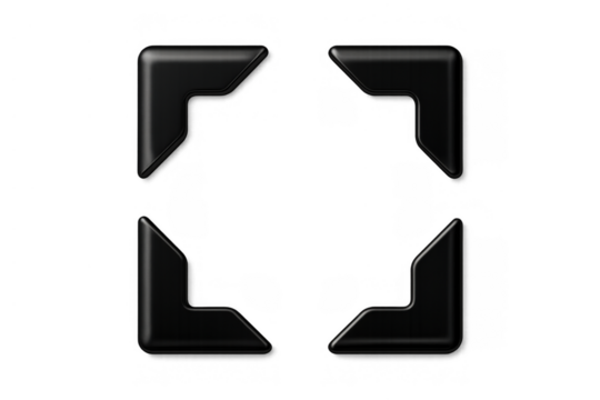 Black frame corners creating a visual border, ideal for user interface, expanding, or cropping concepts with transparent background