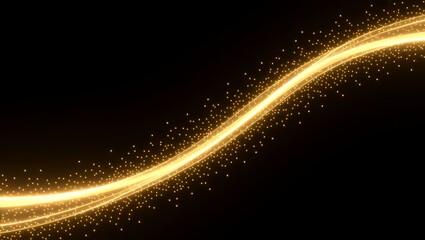 Golden light streaks and particles on black background