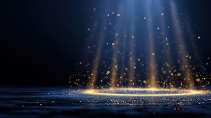 Golden Spotlight Award Ceremony Stage Design with Abstract Glitter Background, Anniversary Winner Template