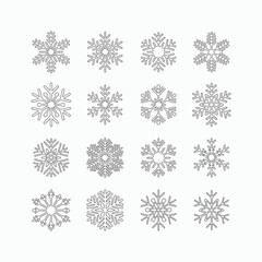 set of vector line art snowflakes