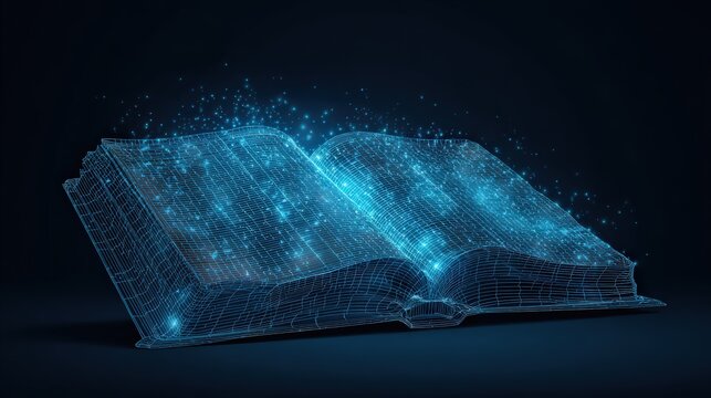 A futuristic digital book comes alive, a captivating display of knowledge and innovation, illuminating the path to discovery. ..Created with Generative AI, not depicting real subjects.