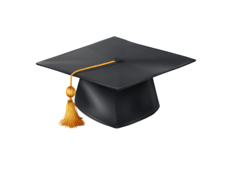 Black academic cap with golden tassel graduation, Isolated, Png Transparent Background