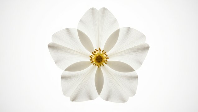White flower with yellow center on white background