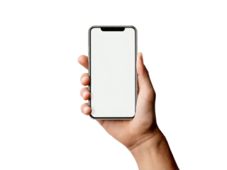 Hand holding modern smartphone blank screen mobile, Isolated, Png Transparent Background