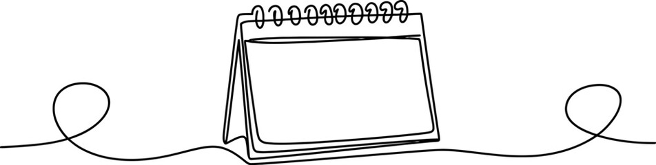 Continuous line art illustration of a minimalist spiral desk calendar, perfect for symbolizing time, planning, and important event scheduling. Vector, illustration