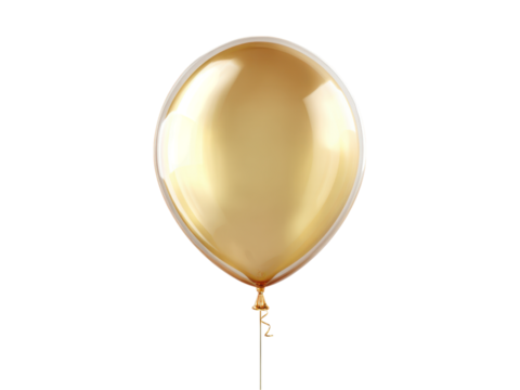 Shiny golden balloon with white trim and ribbon metallic festive, Isolated, Png Transparent Background