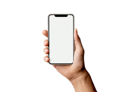 Hand holding modern smartphone blank screen mobile, Isolated, Png Transparent Background