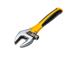 Adjustable wrench yellow black grip metal tool steel, Isolated, Png Transparent Background