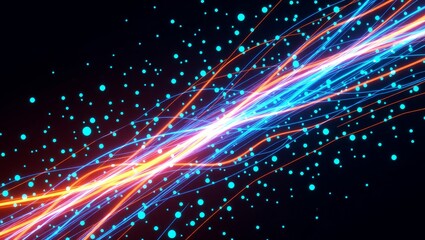 Vibrant digital light trails with glowing dots