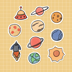 Cute Space Stickers Set &ndash; Planets, Rocket, UFO