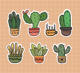 Cute Cactus and Succulent Doodle Sticker Set