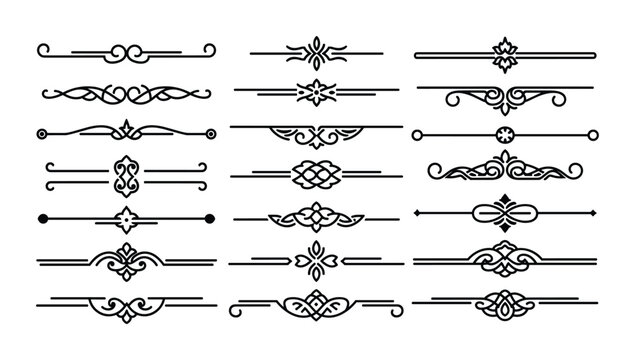 Ornamental text dividers and page rules collection showcasing calligraphic and linear design elements.