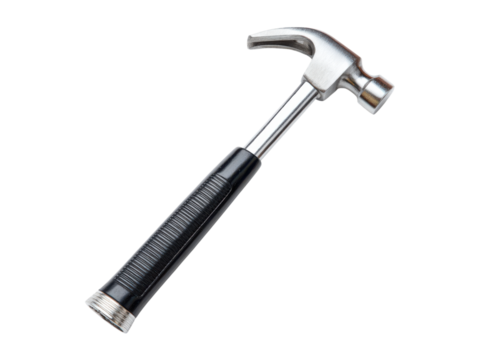 Metal claw hammer with black grip on black background steel silver, Isolated, Png Transparent Background
