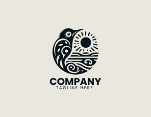 Obraz premium Kiwi Bird With Son black vector logo illustration