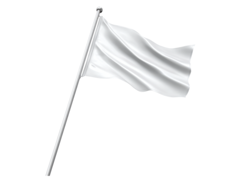 White flag waving on pole fabric, Isolated, Png Transparent Background