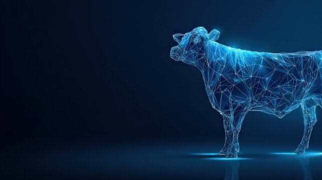 An Innovative representation of a bovine animal in digital blueprint, portraying the fusion of technology and the animal kingdom. ..Created with Generative AI, not depicting real subjects.